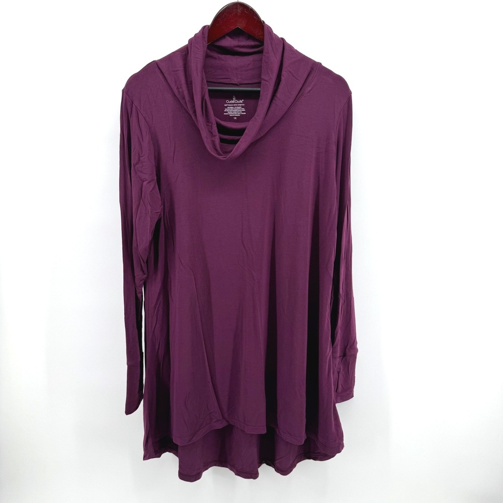Cuddl Duds Tunic Women 1X Purple Softwear Cowl Neck Long Sleeve Comfy Loungewear